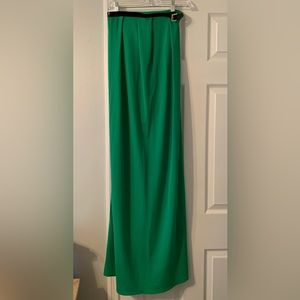 Kelly Green strapless Maxi Dress, XS, patent leather and buckle top, pleated